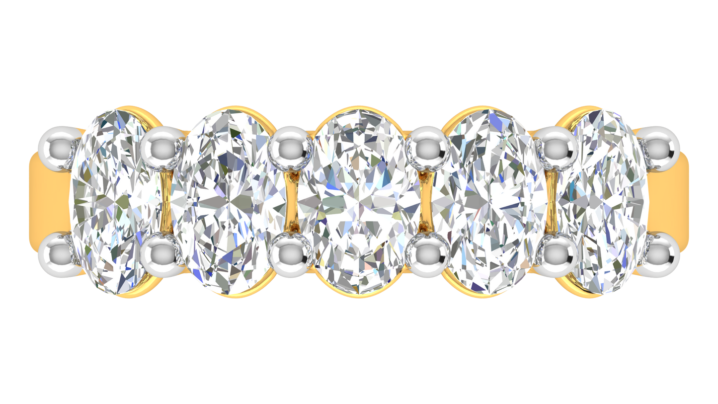 2.00 Ctw Luxurious Oval Cut Five-Stone Wedding Band With U-Shape Prong Setting In 14K Yellow Gold
