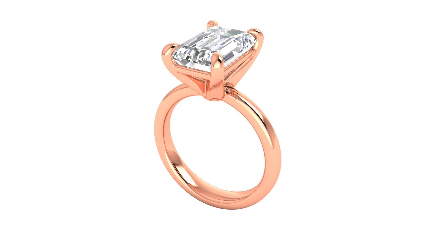 5.00 Ctw Emerald Cut Solitaire Engagement Ring Set In 14K Rose Gold