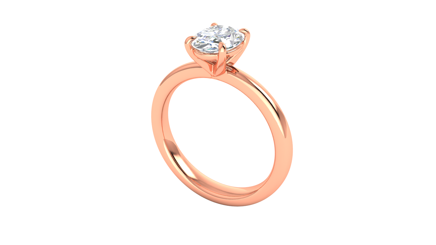 1.00 Ctw Oval Cut Solitaire Engagement Ring Set In 14K Rose Gold