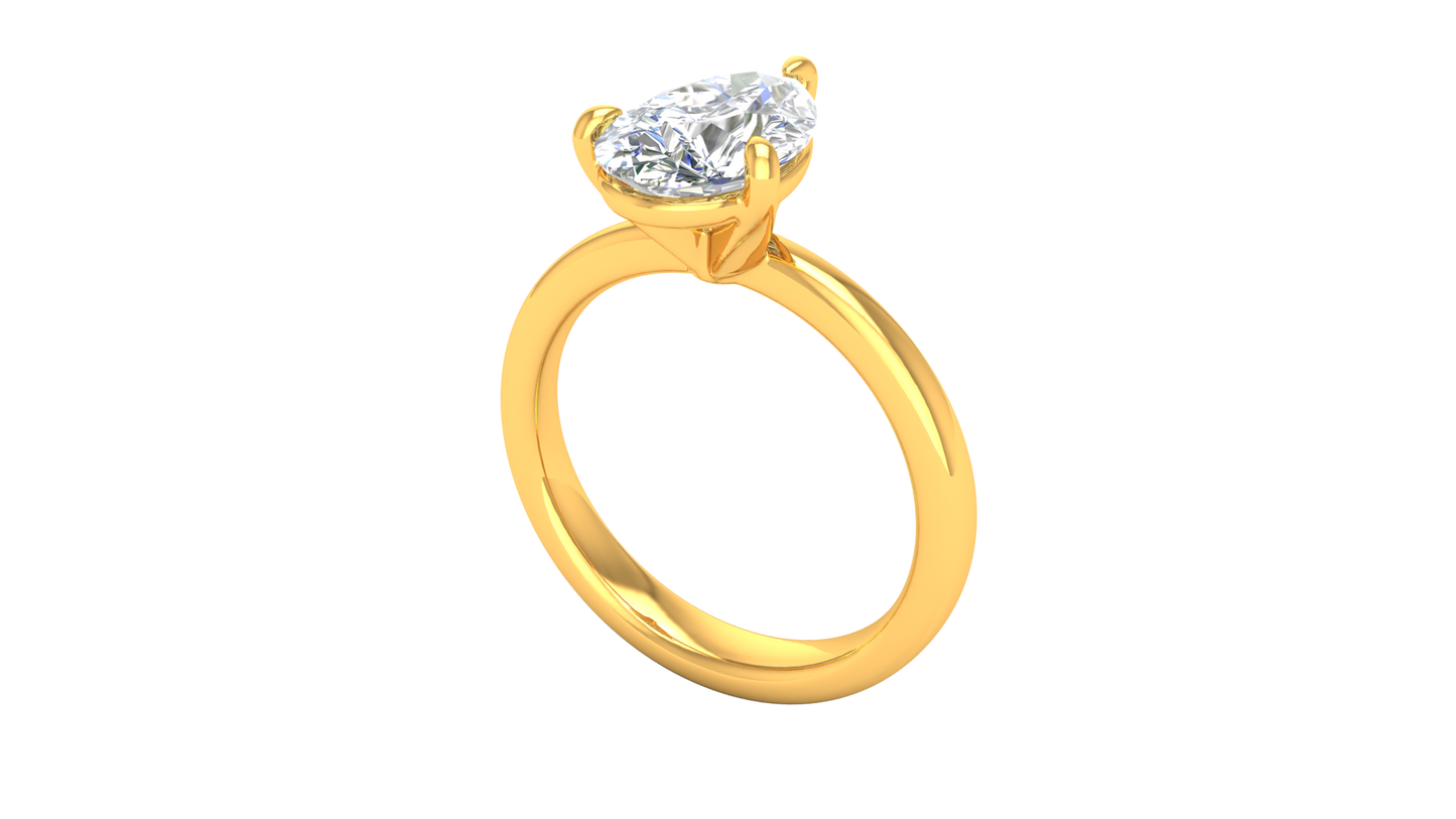 2.00 Ctw Pear Cut Solitaire Engagement Ring Set In 14K Yellow Gold