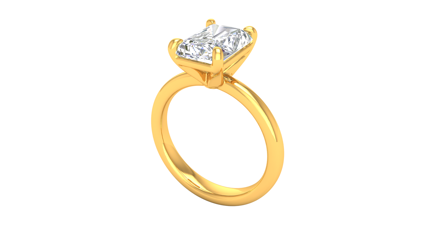 3.00 Ctw Radiant Cut Solitaire Engagement Ring Set In 14K Yellow Gold