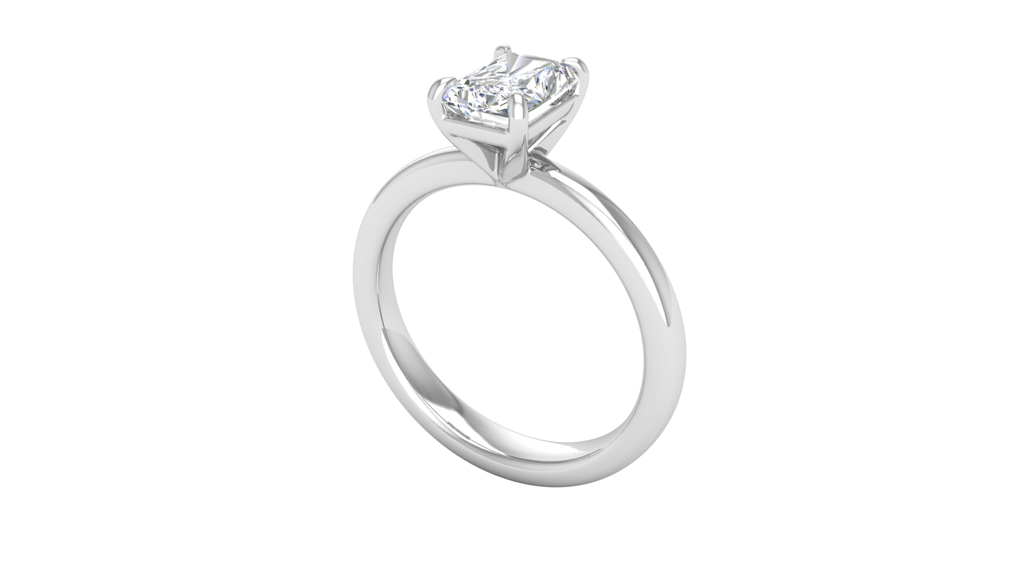 1.00 Ctw Radiant Cut Solitaire Engagement Ring Set In 14K White Gold