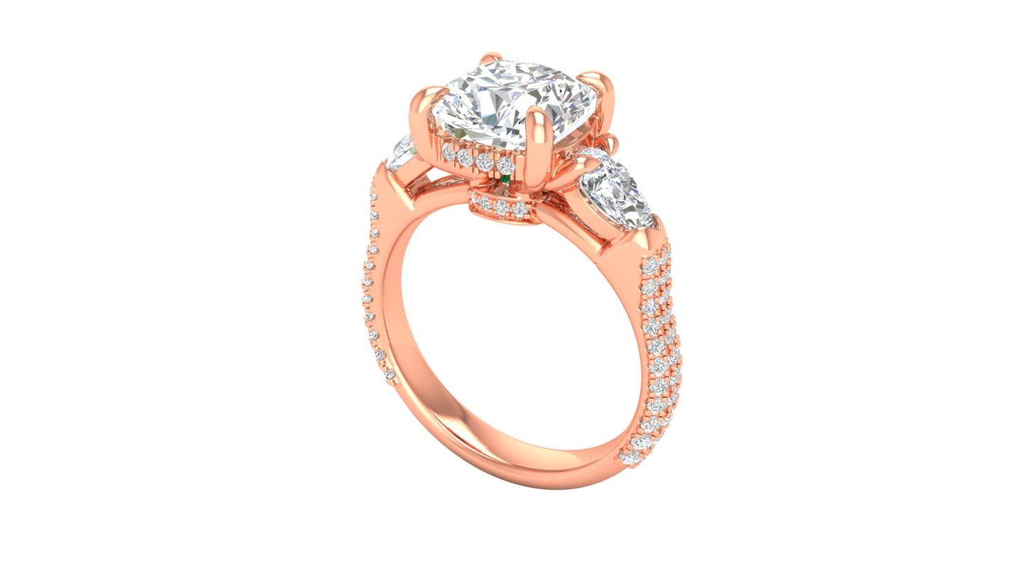 3 Carat Cushion-Cut Engagement Ring With Pear-Shaped Side Stones In 14K Rose Gold