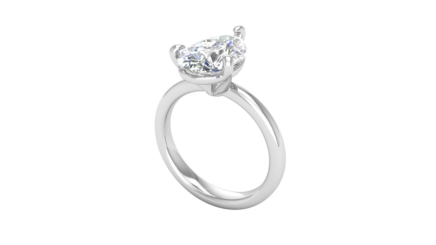 3.00 Ctw Pear Cut Solitaire Engagement Ring Set In 14K White Gold
