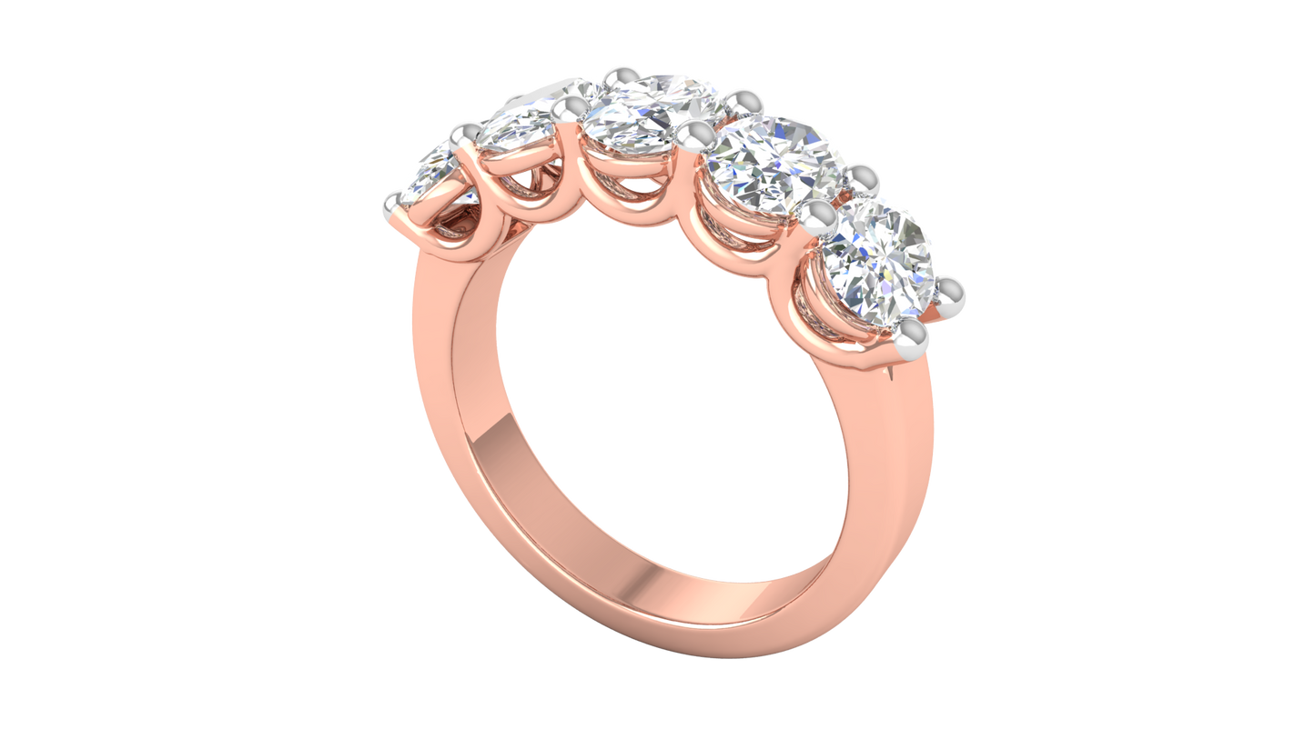 2.50 Ctw Luxurious Oval Cut Five-Stone Wedding Band With U-Shape Prong Setting In 14K Rose Gold