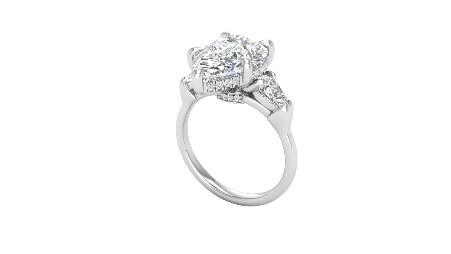 4 Carat Pear Cut Engagement Ring With Pear Shape Side Stones In 14K White Gold