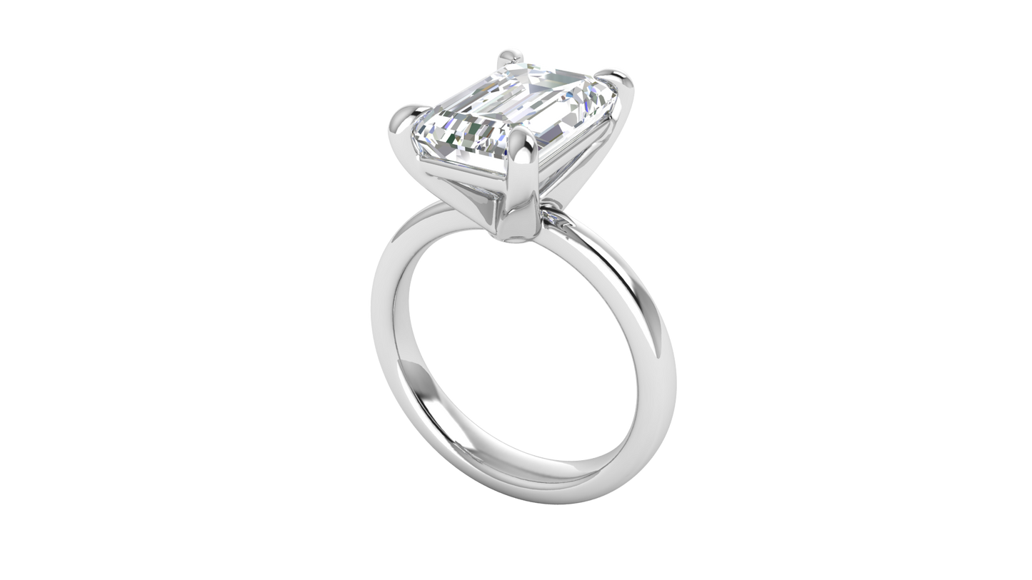 5.00 Ctw Emerald Cut Solitaire Engagement Ring Set In 14K White Gold