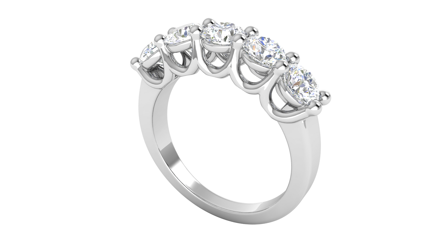 2.00 Ctw Five-Stone Wedding Band With U-Shape Prong Setting In 14K White Gold