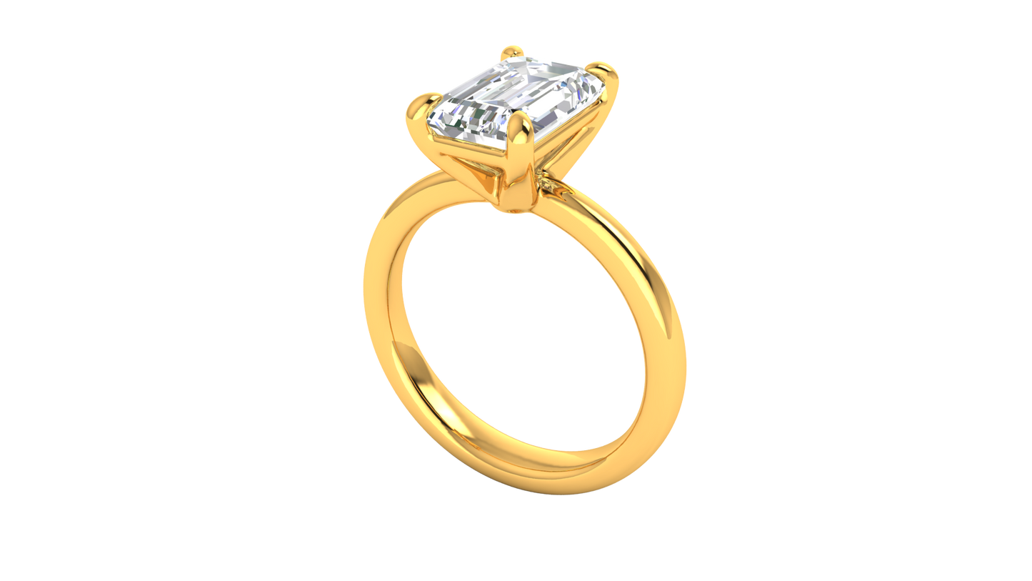 3.00 Ctw Emerald Cut Solitaire Engagement Ring Set In 14K Yellow Gold