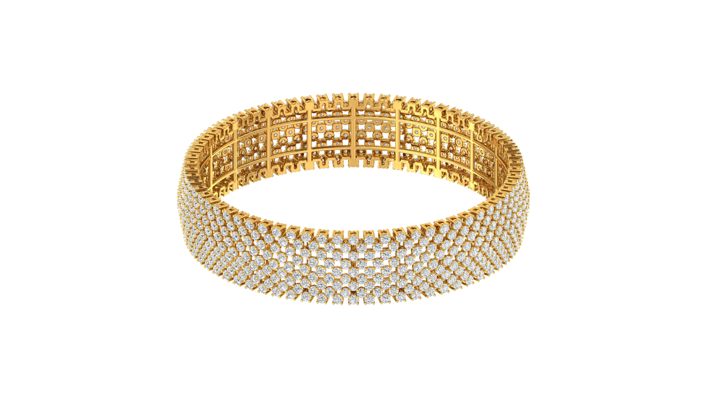 41.58 Ctw Round Cut Diamond Bangle | Wide Pavé Diamond Bangle Set In Luxury 14K Yellow Gold