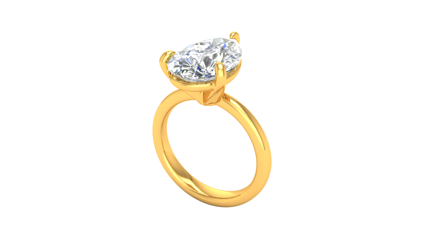 5.00 Ctw Pear Cut Solitaire Engagement Ring Set In 14K Yellow Gold