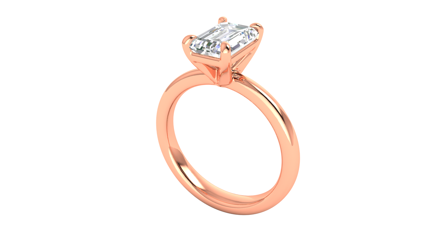 2.00 Ctw Emerald Cut Solitaire Engagement Ring Set In 14k Rose Gold