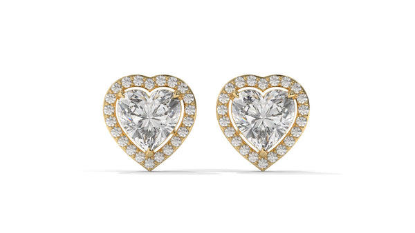 4.44 CTW Heart-Shaped Diamond Halo Stud Earrings In 14K Yellow Gold – 0.44 CTW Side Stones
