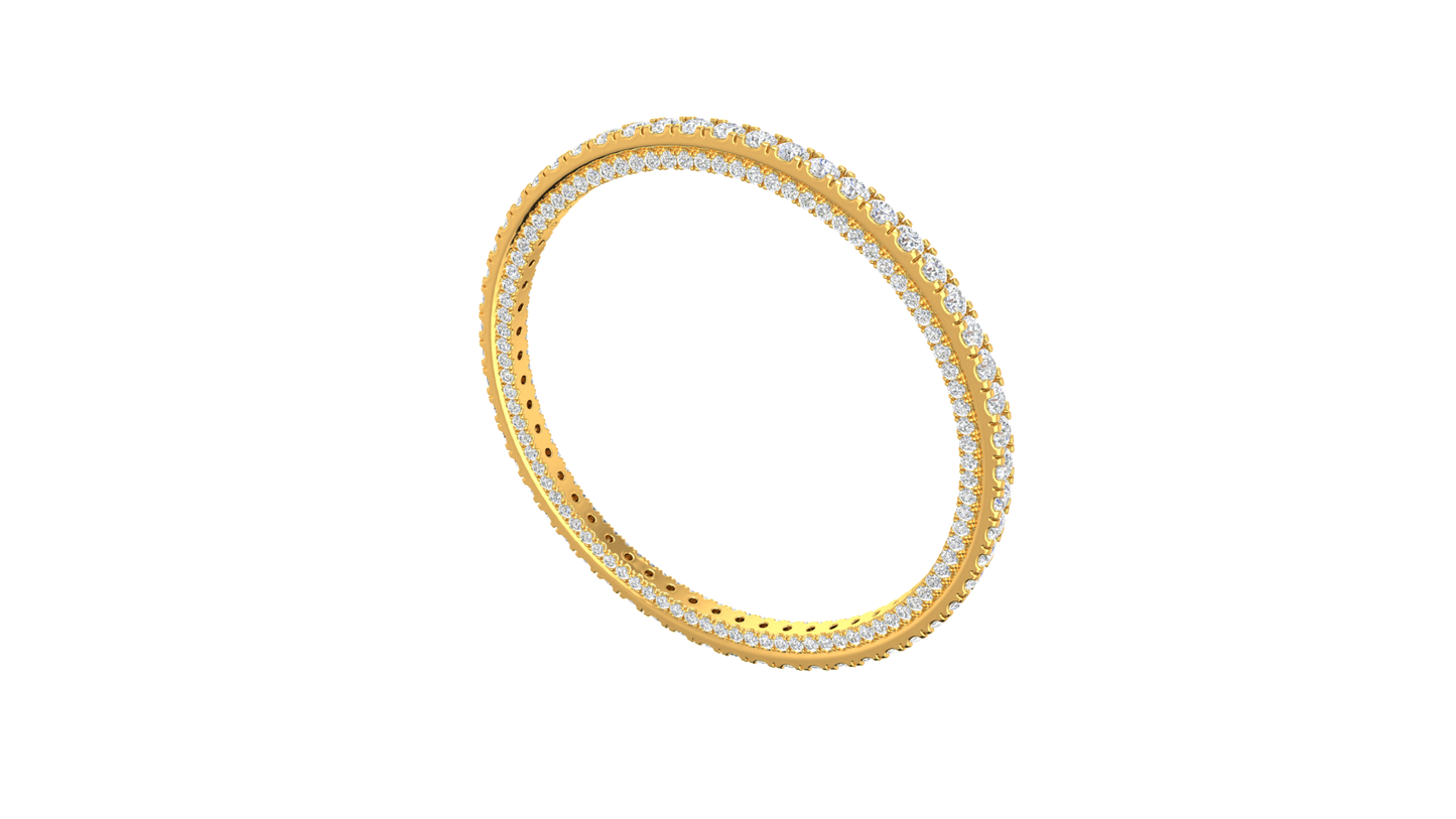 32.40 Ctw Round Cut Diamond Bangle | Double Row Pavé-Set Luxury Diamond Bangle Set In 14K Yellow Gold