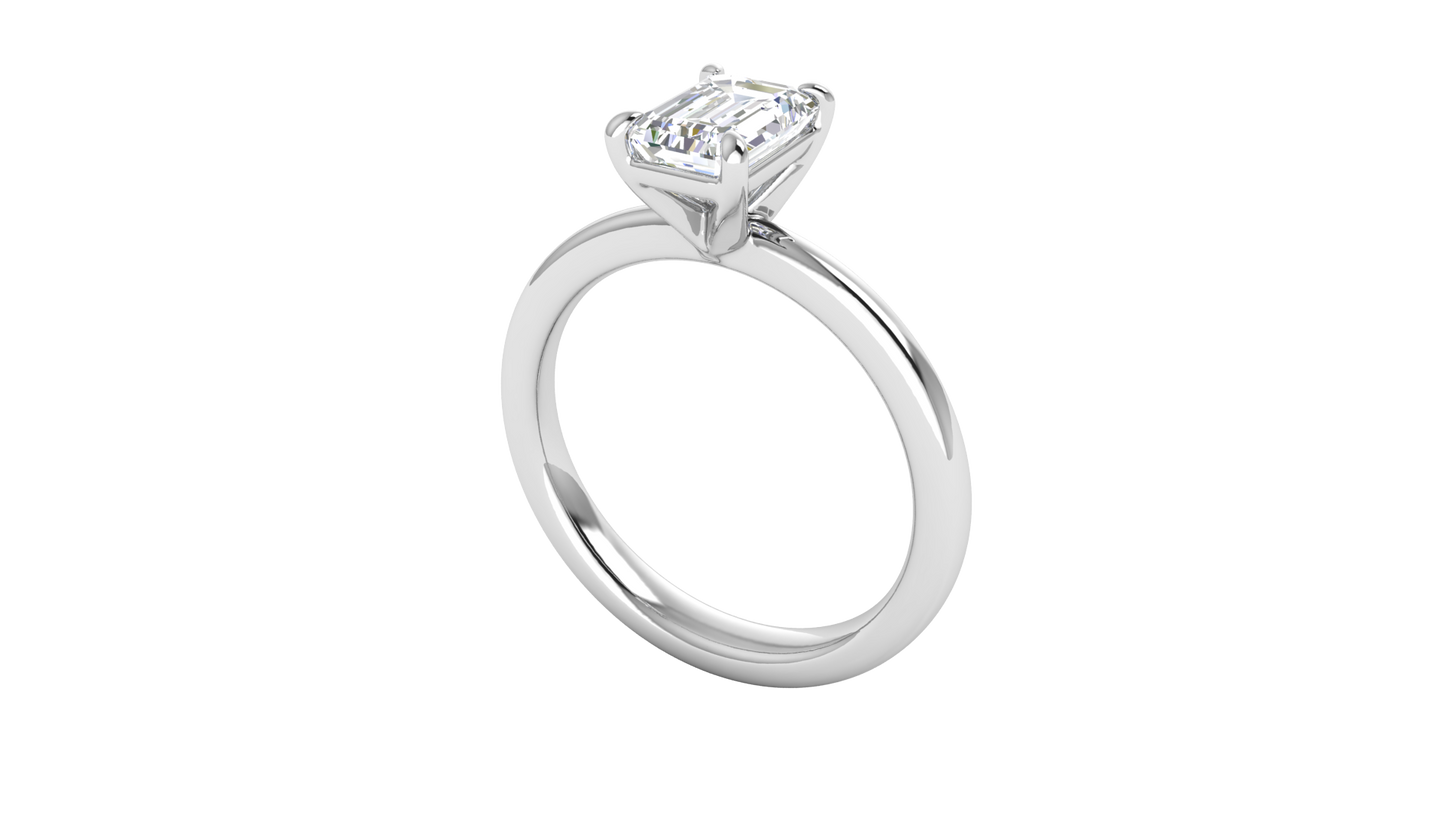 1.00 Ctw Emerald Cut Solitaire Engagement Ring Set In 14K White Gold
