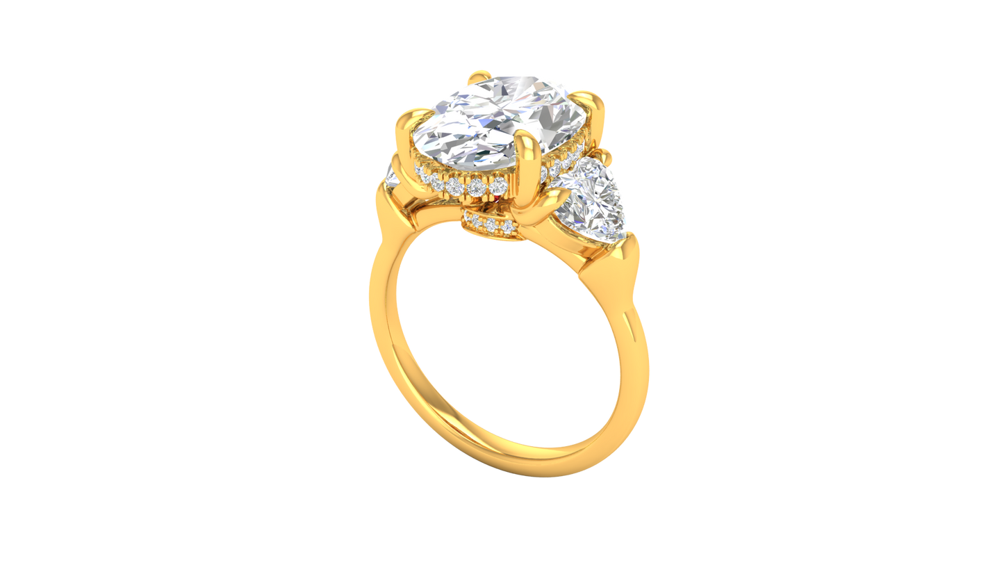 4 Carat Oval Cut Engagement Ring With Heart Shape Side Stones In 14K Yellow Gold