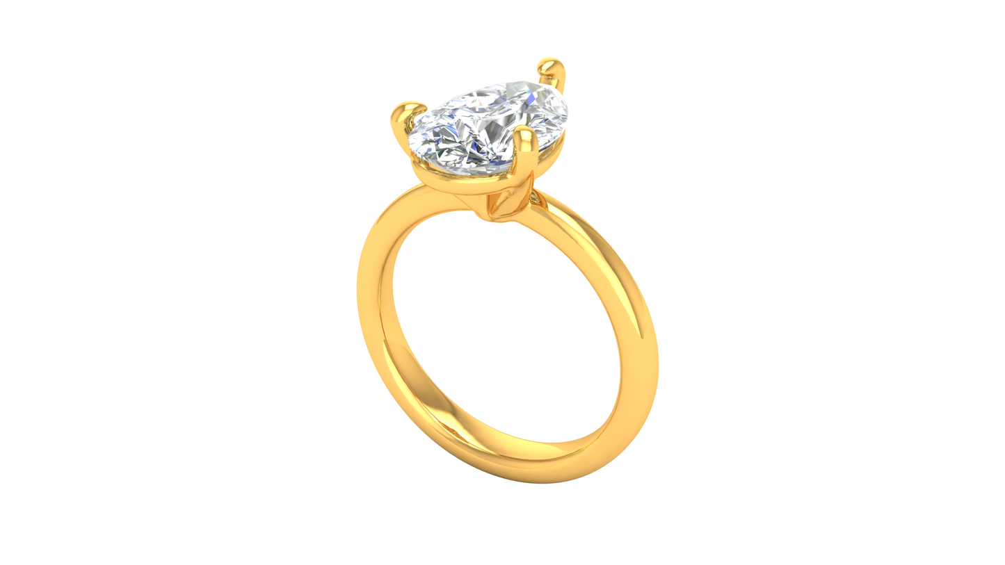 3.00 Ctw Pear Cut Solitaire Engagement Ring Set In 14K Yellow Gold