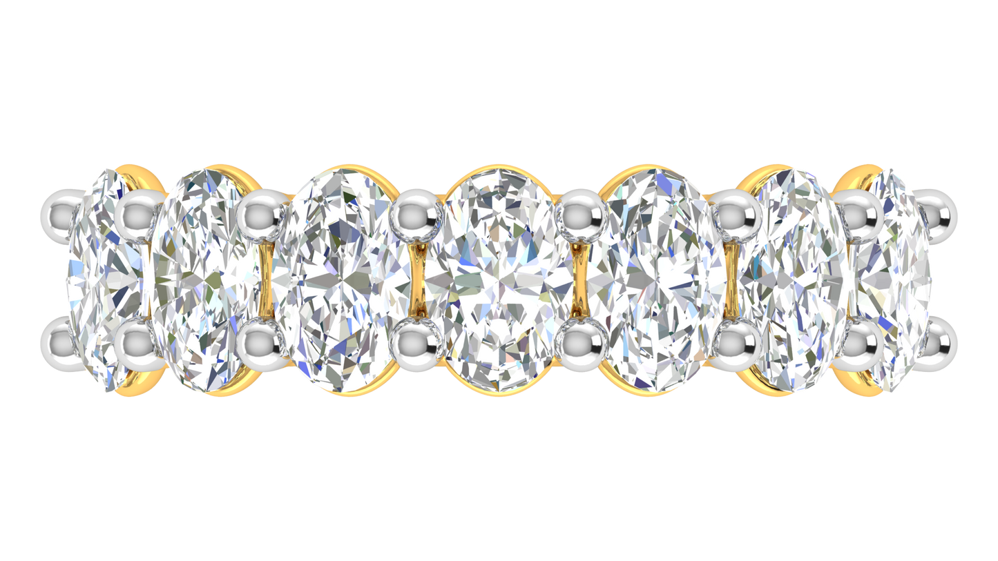 2.80 CTW Oval Cut Diamond 7 - Stone Wedding Band in 14K Yellow Gold - U - Shape Prong Setting