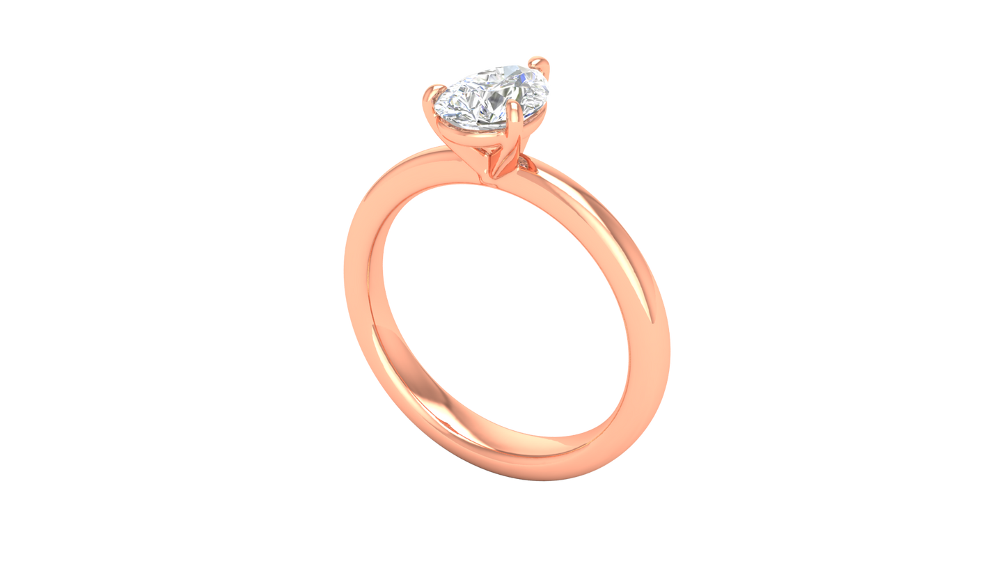 1.00 Ctw Pear Cut Solitaire Engagement Ring Set In 14K Rose Gold