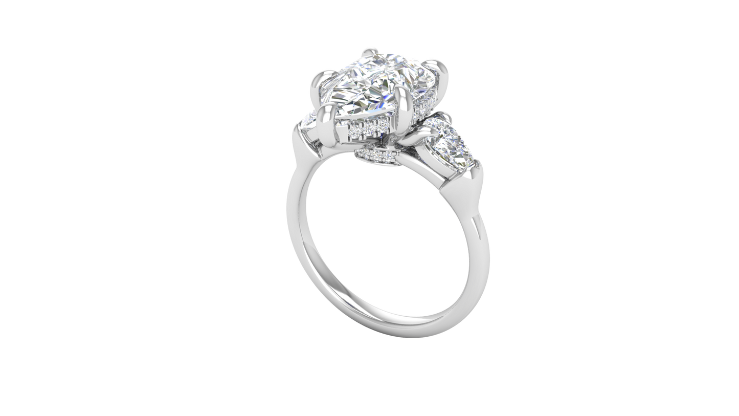 3 Carat Pear Cut Engagement Ring With Pear Shape Side Stones In 14K White Gold