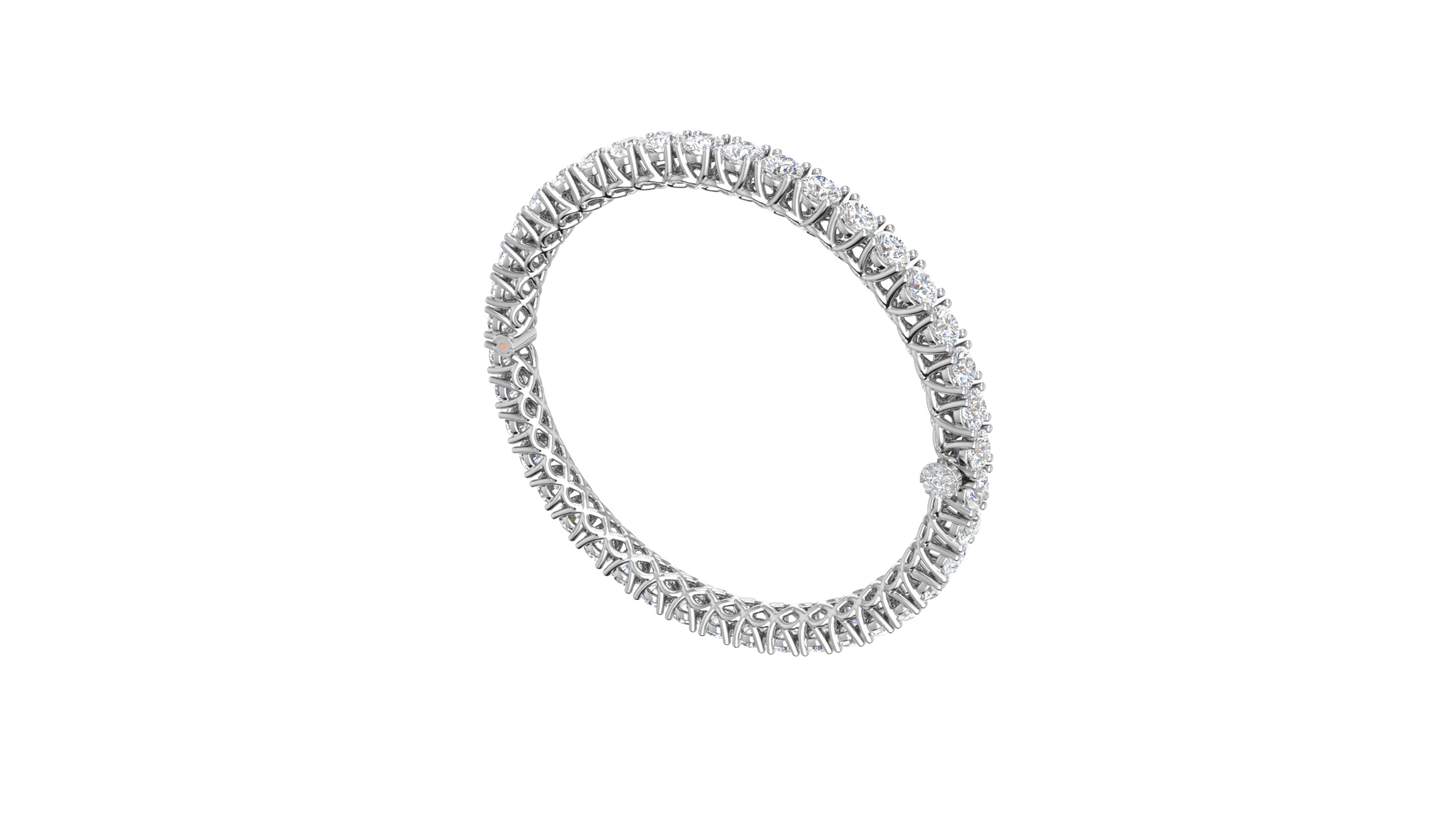 17.32 Ctw Round Cut Diamond Bangle | Lattice Diamond Bangle Set In Luxury 14K White Gold