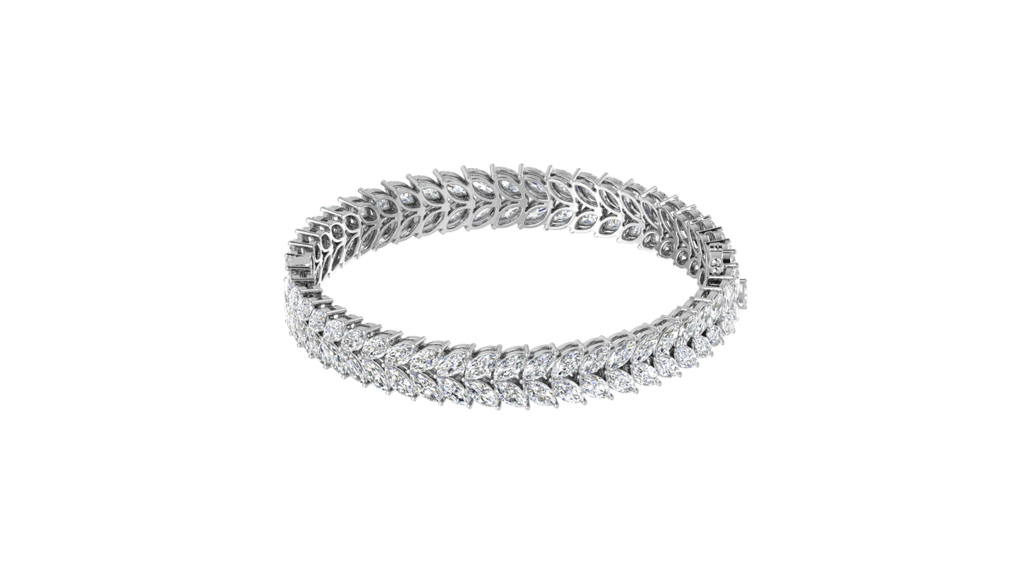 37.60 Ctw Marquise Cut Diamond Bangle | Marquise Leaf Diamond Bangle Set In Luxury 14K White Gold