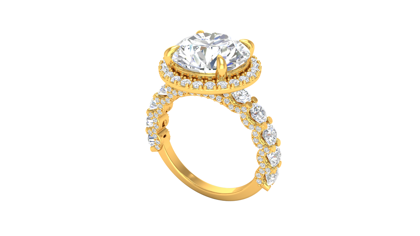 Opulent 5.00 Carat Round-Cut Halo Engagement Ring With Pavé Diamond Band In 14K Yellow Gold