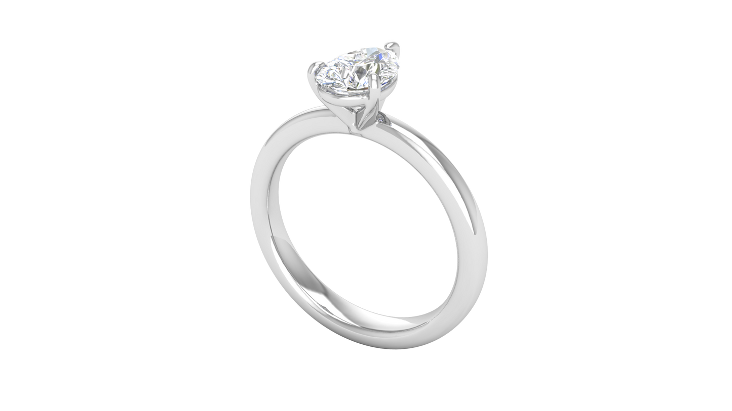 1.00 Ctw Pear Cut Solitaire Engagement Ring Set In 14K White Gold