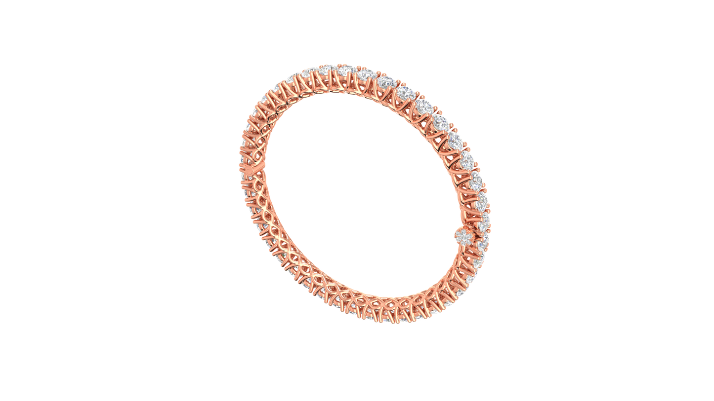 17.32 Ctw Round Cut Diamond Bangle | Lattice Diamond Bangle Set In Luxury 14K Rose Gold