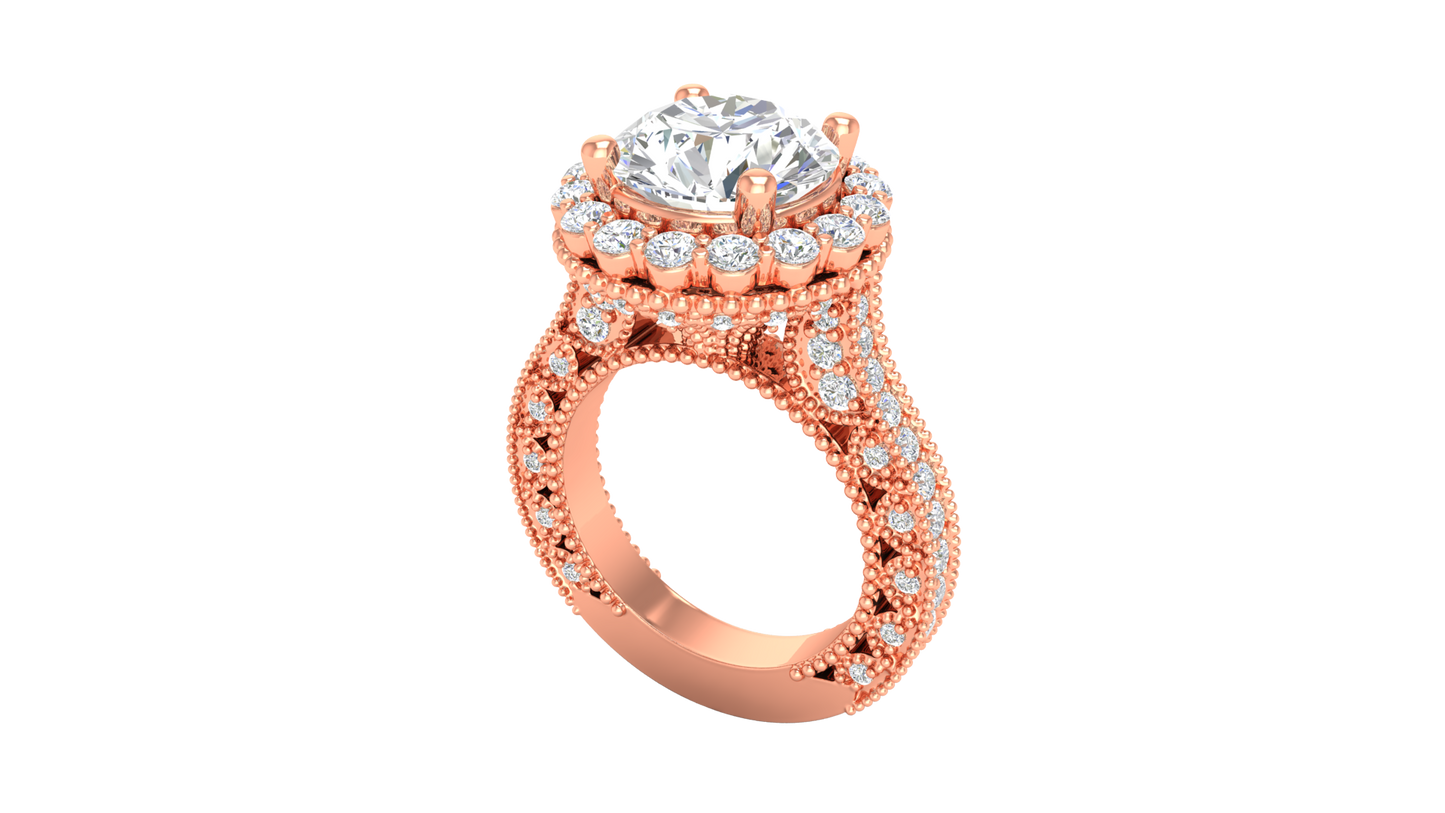 4 Carat Vintage Style Round Engagement Ring In 14K Rose Gold