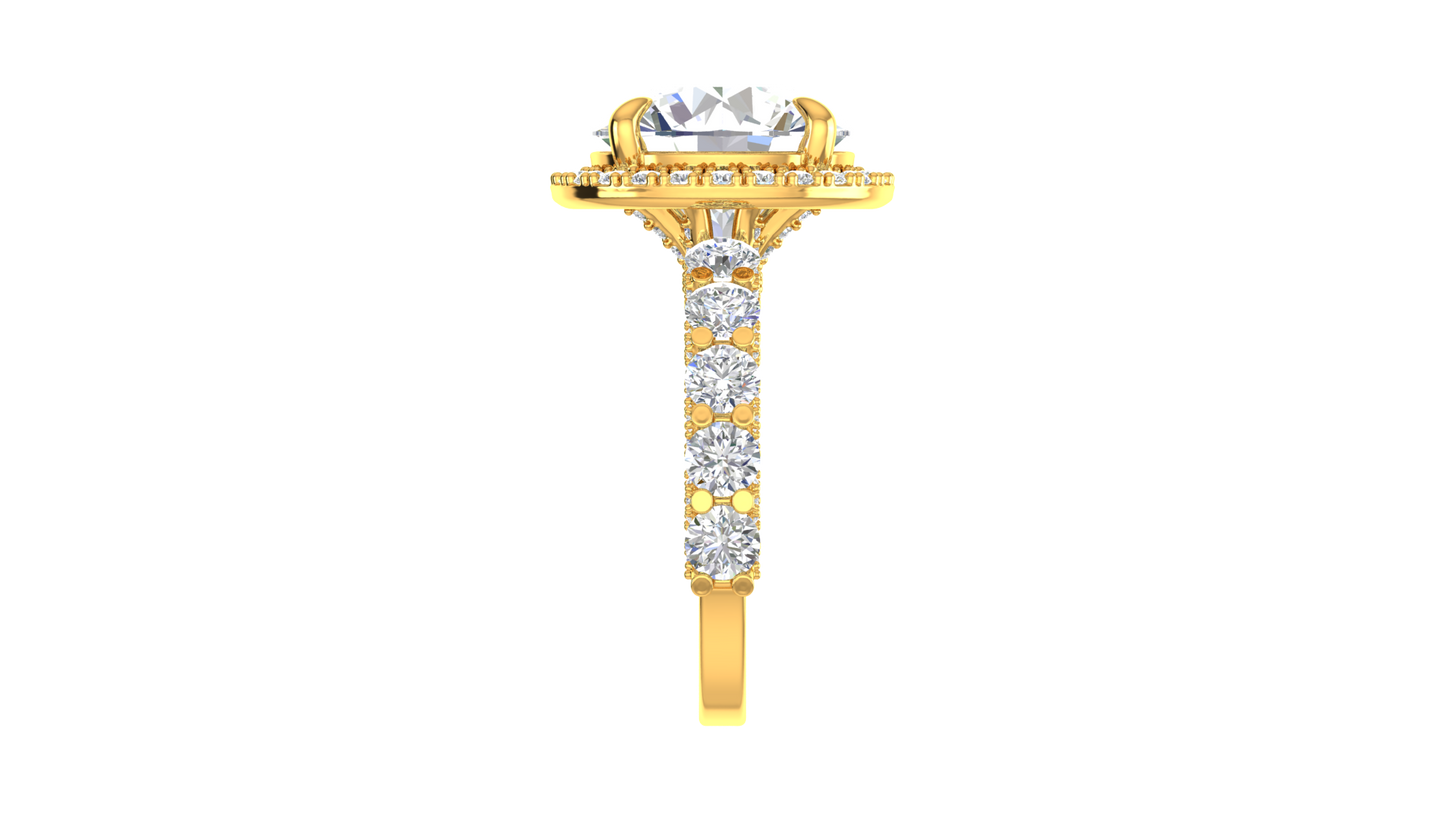 Opulent 5.00 Carat Round-Cut Halo Engagement Ring With Pavé Diamond Band In 14K Yellow Gold
