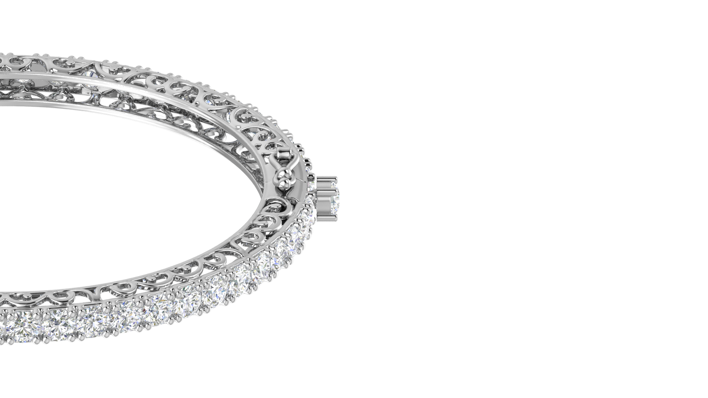 11.13 Ctw Round Cut Diamond Bangle | Antique-Inspired Diamond Bangle & Elegant Vintage Style Jewellery Set In 14K White Gold