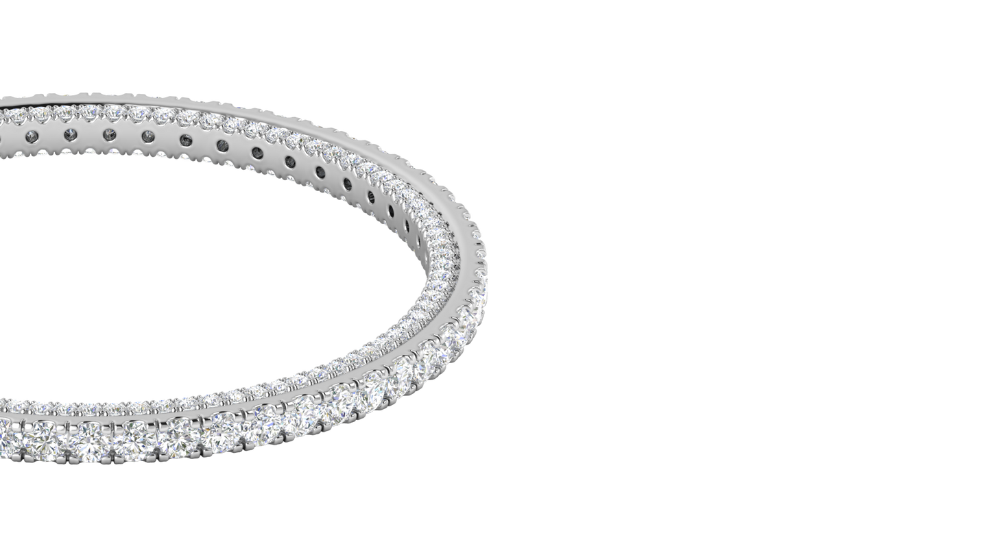 32.40 Ctw Round Cut Diamond Bangle | Double Row Pavé-Set Luxury Diamond Bangle Set In 14K White Gold