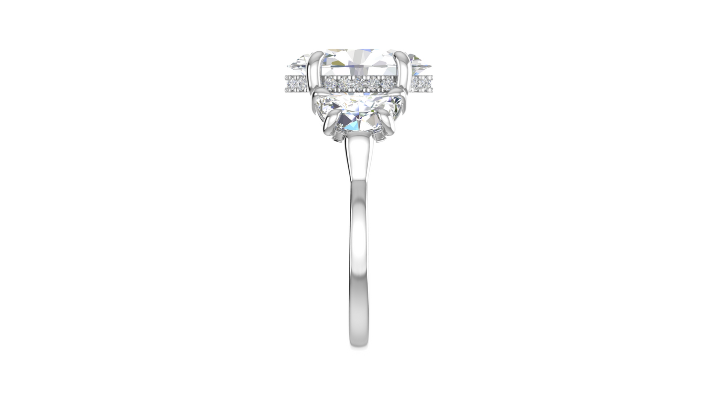 4 Carat Oval Cut Engagement Ring With Half Moon Side Stones In 14K White Gold