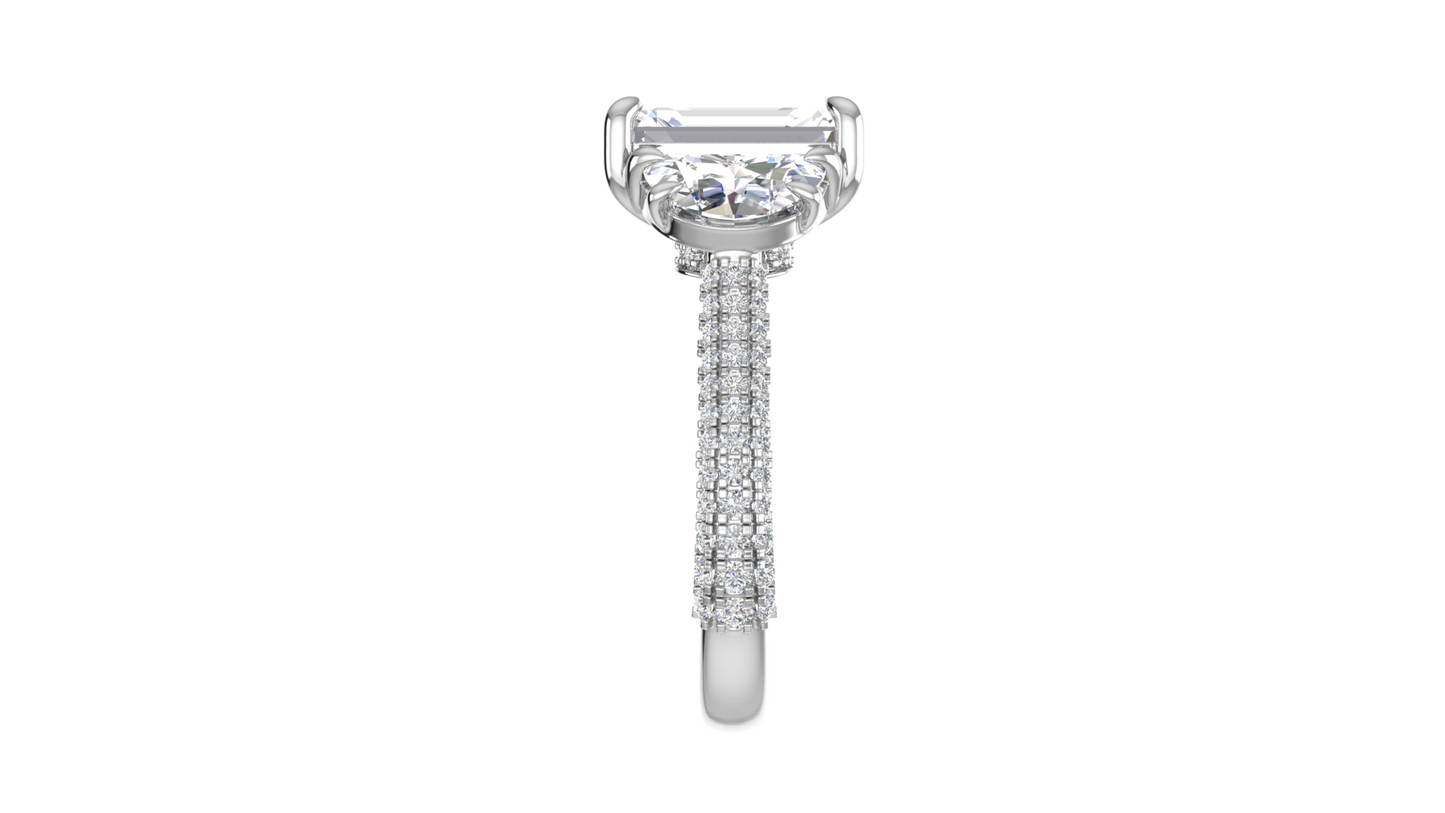 3 Carat Emerald Cut Engagement Ring With Half-Moon Side Stones In 14K White Gold