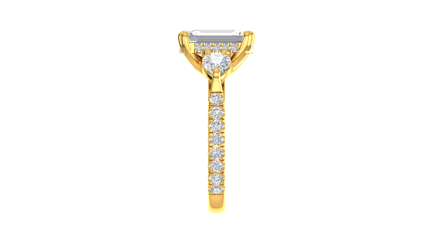 3 Carat Emerald Cut Engagement Ring With Pear Side Stones In 14K Yellow Gold