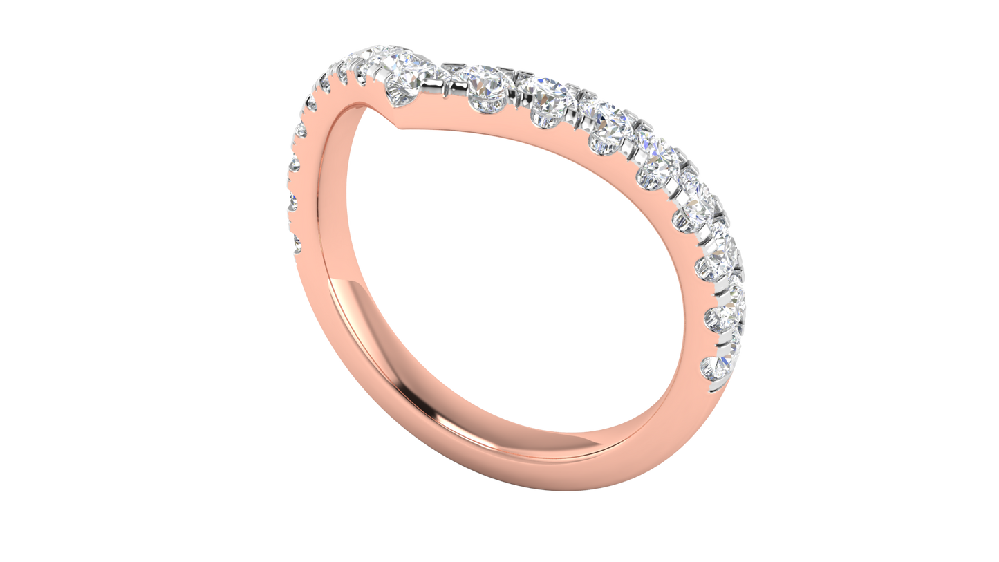 0.68 Ctw Elegant Diamond Chevron Ring Set In 14K Rose Gold