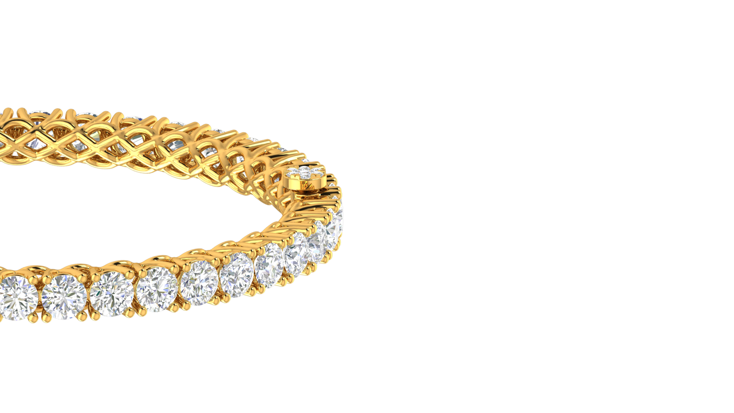 17.32 Ctw Round Cut Diamond Bangle | Lattice Diamond Bangle Set In Luxury 14K Yellow Gold