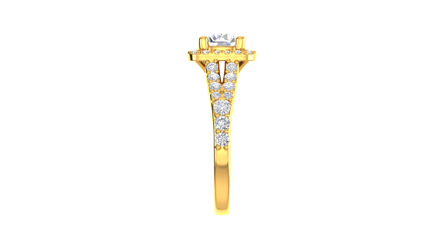 1.00 Carat Round-Cut Halo Engagement Ring With Pavé Diamond Band In 14K Yellow Gold