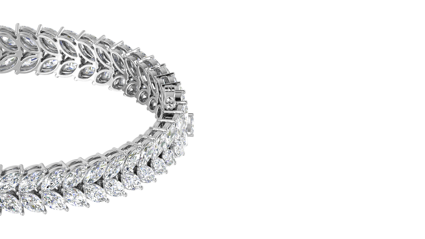 37.60 Ctw Marquise Cut Diamond Bangle | Marquise Leaf Diamond Bangle Set In Luxury 14K White Gold