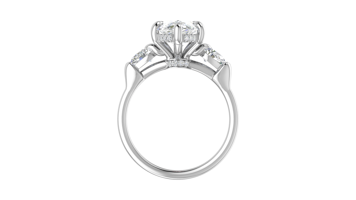 3 Carat Pear Cut Engagement Ring With Pear Shape Side Stones In 14K White Gold
