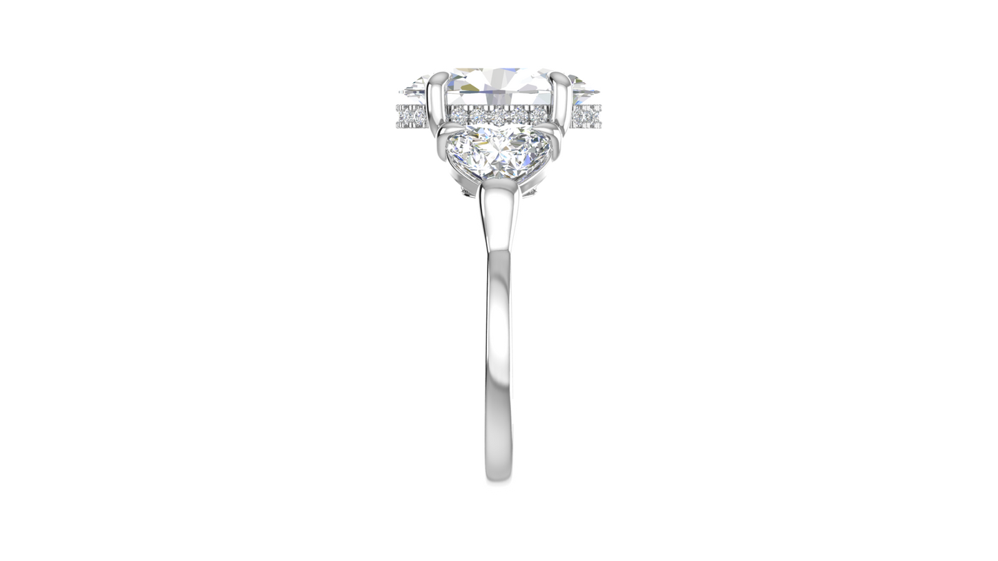 4 Carat Oval Cut Engagement Ring With Heart Shape Side Stones In 14K White Gold