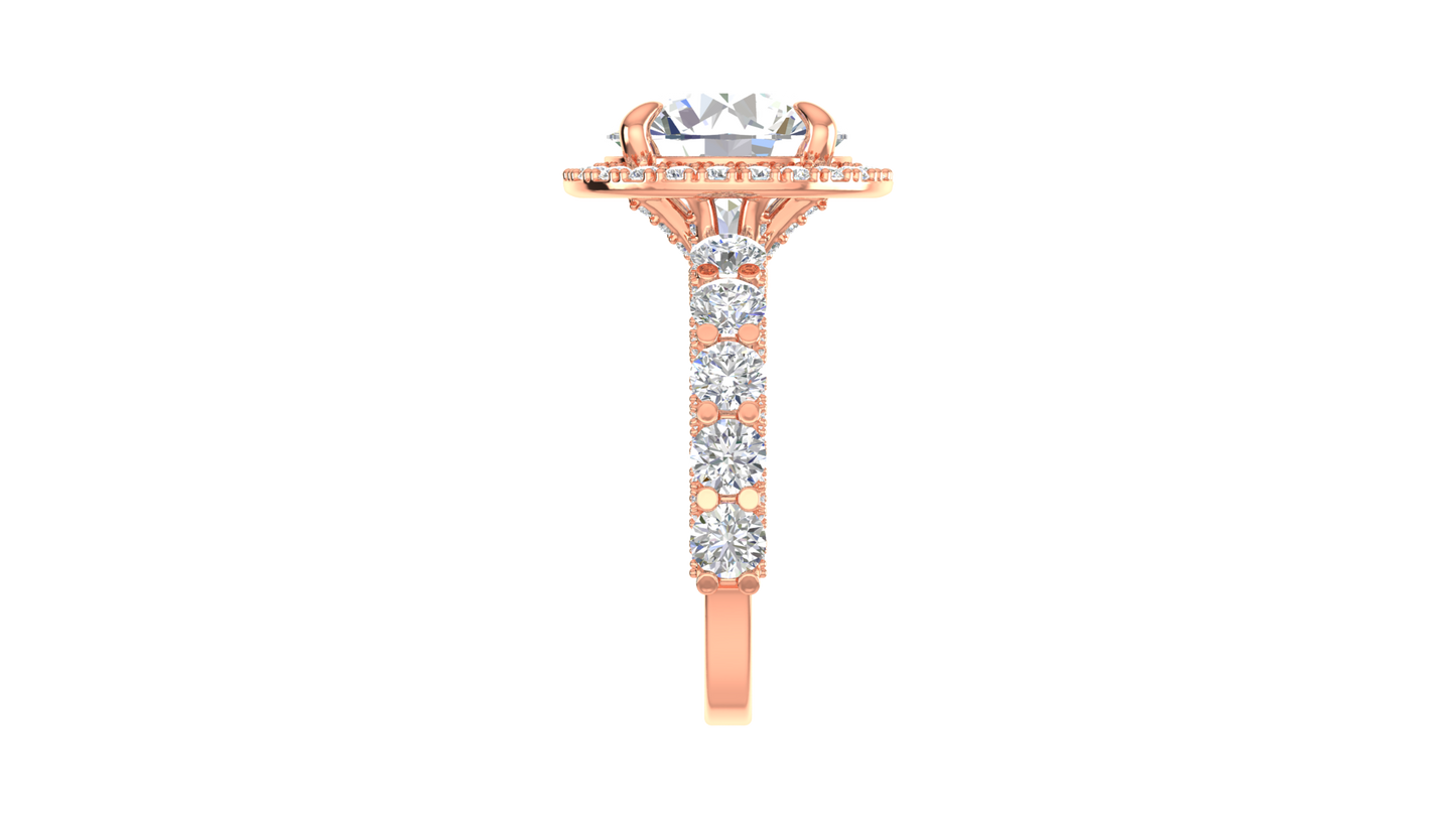 4.00 Carat Round-Cut Halo Engagement Ring With Pavé Diamond Band In 14K Rose Gold