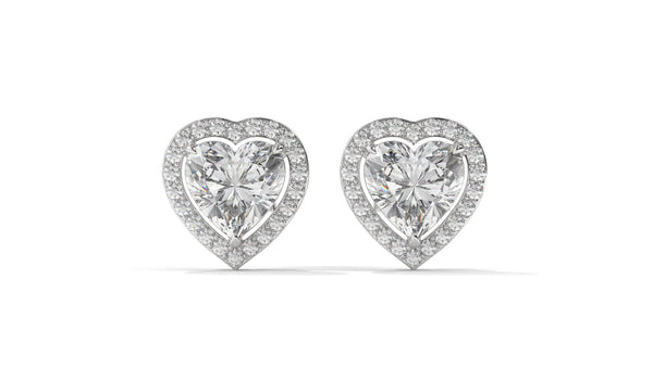 4.44 CTW Heart-Shaped Diamond Halo Stud Earrings In 14K White Gold – 0.44 CTW Side Stones