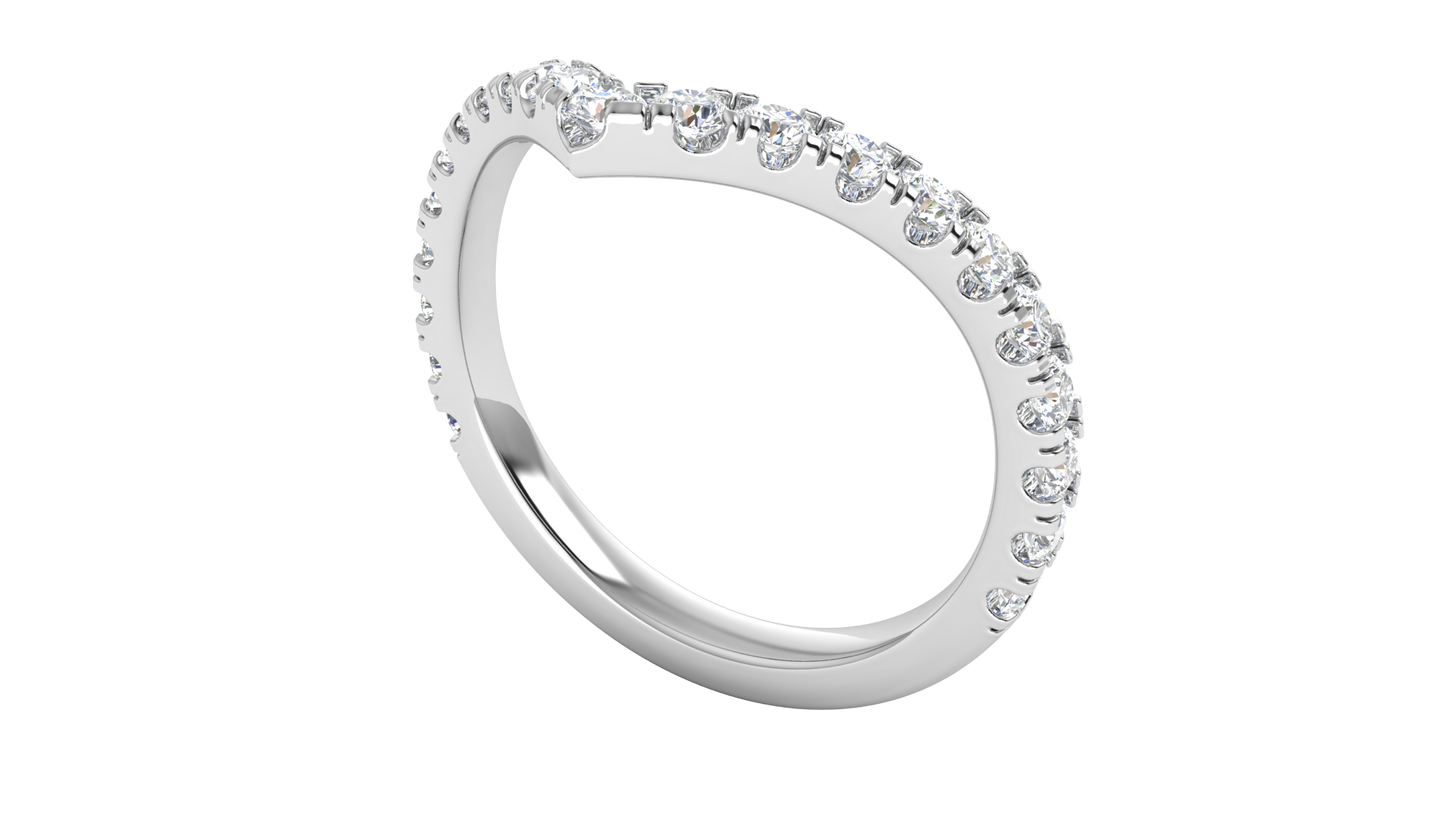 0.63 Ctw Elegant Diamond Chevron Ring Set In 14K White Gold