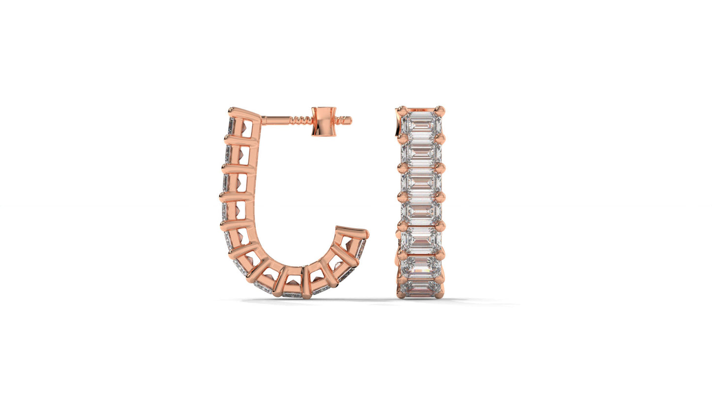 2.20 CTW Emerald-Cut Diamond Hoop Earrings in 14K Rose Gold