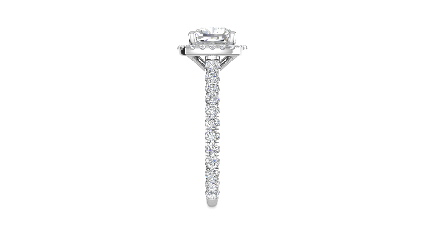 2 Carat Cushion-Cut Halo Engagement Ring With Pavé Diamond Band In 14K White Gold