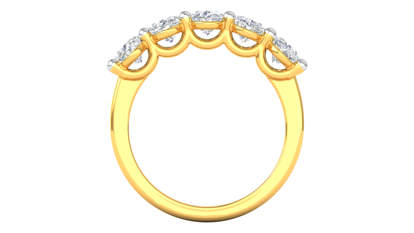 2.50 Ctw Luxurious Oval Cut Five-Stone Wedding Band With U-Shape Prong Setting In 14K Yellow Gold