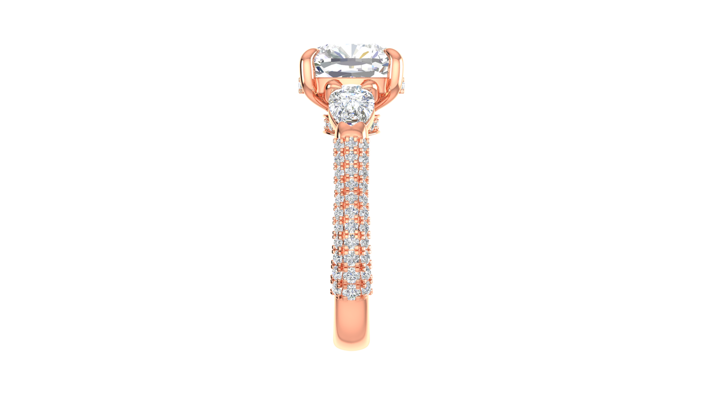 4 Carat Cushion-Cut Engagement Ring With Pear-Shaped Side Stones In 14K Rose Gold