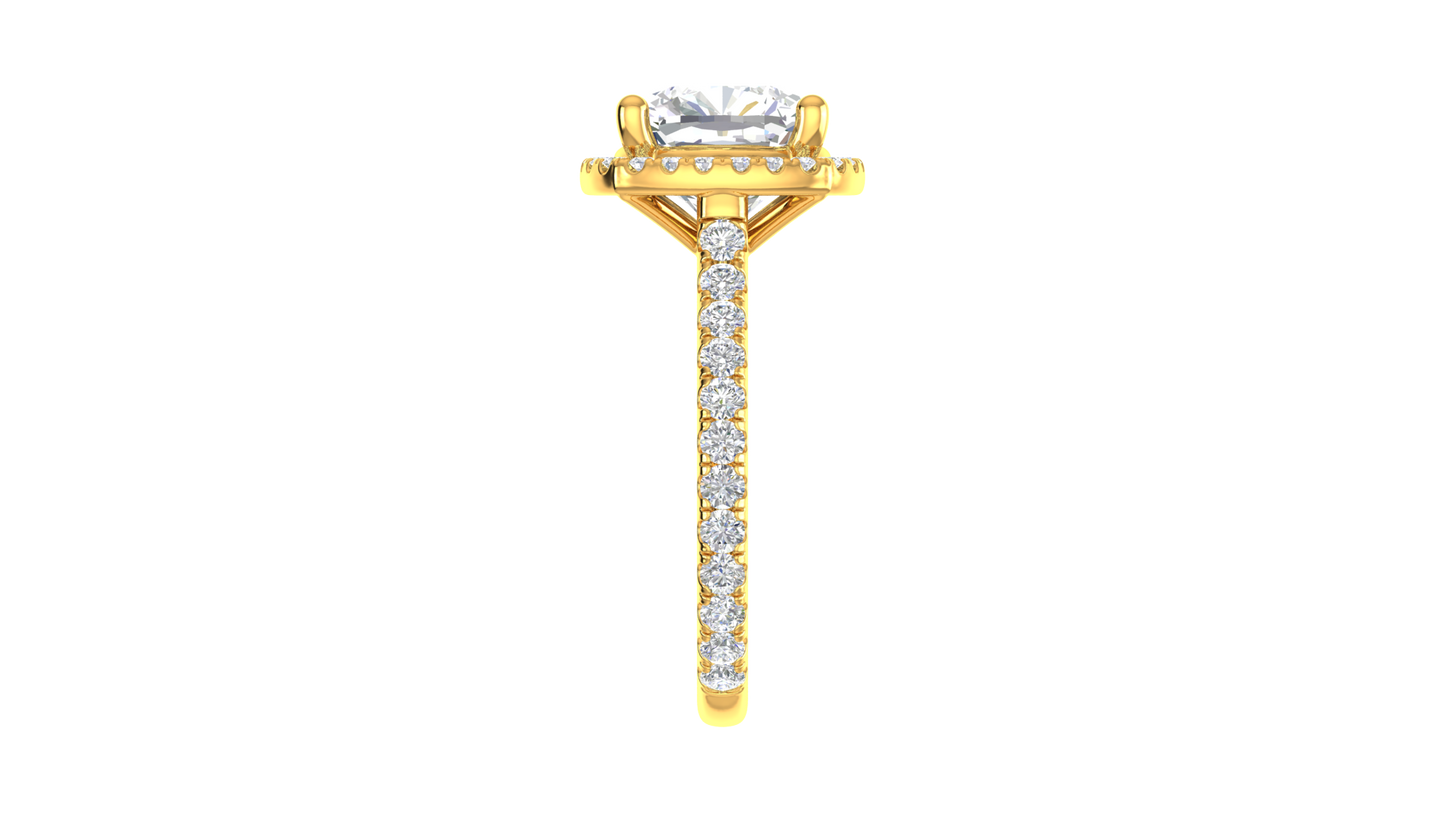 4 Carat Cushion-Cut Halo Engagement Ring With Pavé Diamond Band In 14K Yellow Gold
